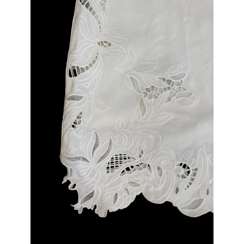 Reiss Phoenix Knit Woven Midi Dress Ivory Broderie Anglaise Cutwork Hem NWT Sz 2 - Picture 7 of 9